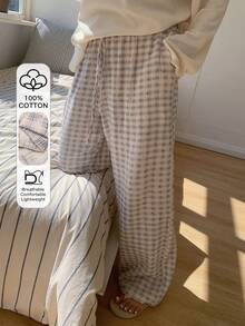 Dazy Plus Pantalones de pijama de talla grande con estampado de cuadros y bolsillo con nudo - Albaricoque - Ver 1