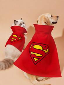 SUPERMAN X SHEIN 1 buah Hiasan Jubah Hewan Peliharaan Berlogo, Kerah, Cocok untuk Anjing, Cocok untuk Kucing - Merah - View 2