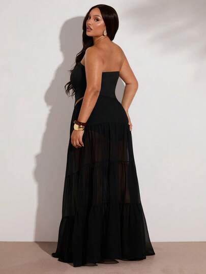 SHEIN BAE Plus Size Women Black Bandeau Top And Skirt Beach/Music Festival Outfit Set,Vacation Outfits Women,Beach Outfits For Woman,Summer Outfits For Women,Summer Outfits,2 Piece Sets Woman,Two Piece Set Women,Birthday Outfits For Women,Skirt,Holiday Outfits For Women,Festival Outfits For Women ,Summer Holiday Outfits,Plus Size Sets, Plus Size Women Clothes, Party,Elegant,Wedding,Graduation,Beach Vacation Outfits For Women,Music Festival,Concert,Bikini,Bikinis,Bikini Set For Women