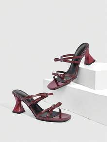 CUCCOO SZL Women's Square Toe Criss-Cross Bow Strap Chunky Heel Sandals - Burgundy - View 1