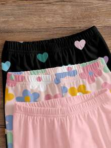 SHEIN 3pcs/Set Infant/Baby GirlCasual Heart, Floral, Solid Color Elastic Waist Leggings, Suitable For Spring, Summer, Autumn, Winter, 6M-3Y Baby Trousers Baby Girl Leggings Baby Girl Pants Sets Babygirl Pants - Multicolor - View 4