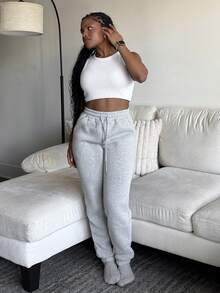 Tyla Gomez Women's Solid Color Drawstring Waist Pockets Casual Jogger Pants - Light Grey - View 4