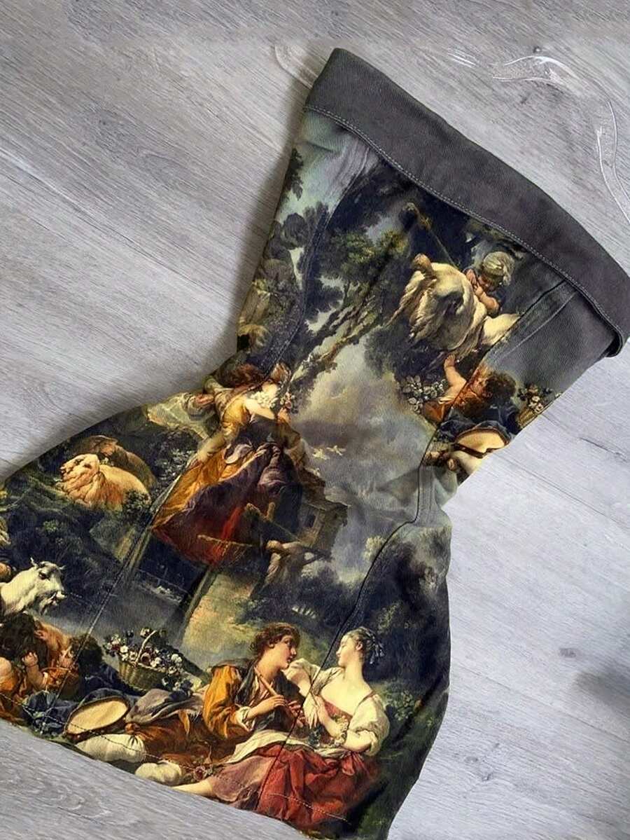 Glimmora Women's Figure Print Fitted Bandeau Mini Dress - Multicolor - View 1