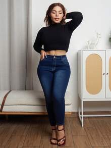 Lupita Cardoza Ombre Jegging Pockets Casual Fashion Denim Pants - Dark Wash - View 6