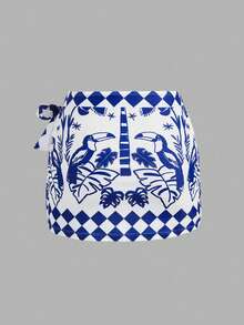 Swim Oasis 1pc Women's Blue & White Tropical Palm Tree Print One-Piece Swimsuit, Elegant Casual Beach Vacation Cover-Up - Blue and White - View 8