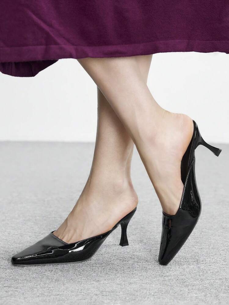 CUCCOO BIZCHIC Women's Pointed Toe Stiletto Heel PU Leather Slip-On Pumps, Fashionable Minimalist Design, Comfortable For Daily, Party And Banquet Wear Valentine's Day