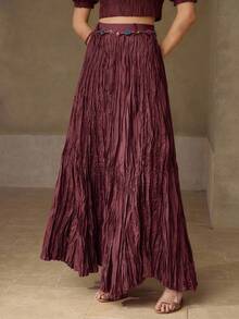 MOTF PREMIUM FALDA PLISADA LARGA DE CINTURA ALTA CON CINTURÓN DE CUENTAS - Burdeos - Ver 4