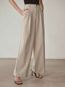 MOTF PREMIUM MINIMALIST WIDE LEG PANTS, SPRING/SUMMER - Khaki - View 4