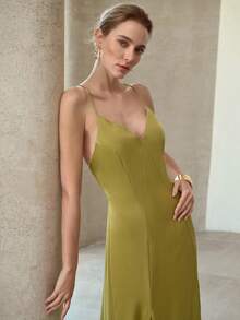 MOTF PREMIUM VESTIDO CAMISERO MINIMALISTA ELEGANTE CON ENCAJE EN CONTRASTE, ADECUADO PARA IR AL TRABAJO, PRIMAVERA/VERANO - Verde - Ver 6