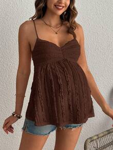 GentleRue Maternity Women's Fashion Pleated Design Solid Color Lace Maternity Camisole - Brown - View 3