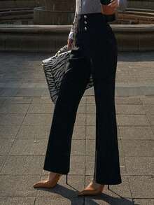 DAZY Women's Solid Color Slim Fit Flare Pants - Black - View 4