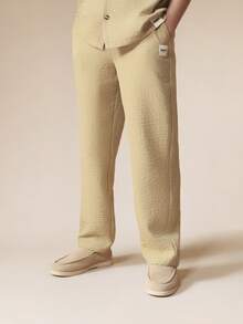 SUMWON Conjunto de 2 piezas de camisa abotonada con textura de lino y pantalones rectos a juego para niños, conjunto de vacaciones de verano casual - Verde - Ver 5