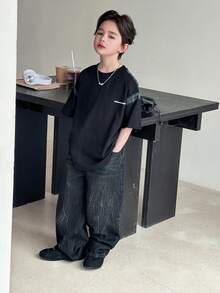 DAZY Tween Boy Pocketed Button Casual Versatile Daily Wear Wide Leg Jeans - Black - View 6