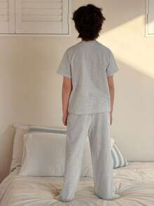 DAZY Tween Boy Letter Print Raglan Sleeve Top And Pants Pajama Set - Grey - View 8