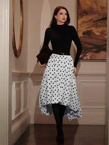 NOVVYNE 波点灯笼裙，松紧腰，喇叭裙 - 白色 - 查看 4