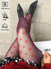 GalTyme Quần legging lưới họa tiết trái tim dành cho nữ cỡ lớn, thời trang và gợi cảm. - màu đen - Xem 2