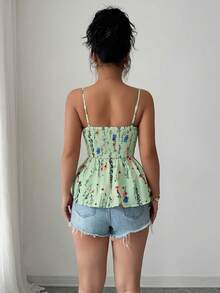 Selianne Áo hai dây croptop in hoa, vạt áo bất đối xứng, thích hợp cho nữ, mùa xuân/hè. - Màu xanh Bạc hà - Xem 2