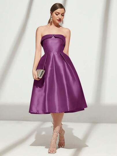 SHEIN Belle Vestido sin tirantes plisado de unicolor elegante para mujer, de verano