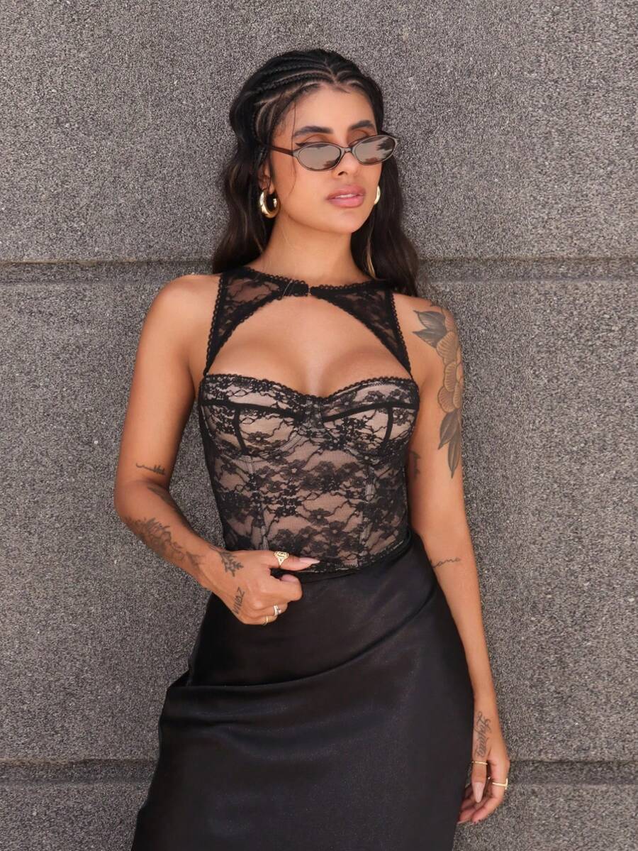 Rayane Ketlyn 音乐节假期黑色可拆卸紧身胸衣上衣、音乐会服装