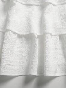 SHEIN Teen Girl Casual Vacation White Textured Square Neck Cap Sleeve Layered Ruffle Hem A-Line Dress - White - View 6