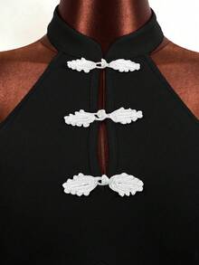 Mistrie 女士纽扣设计修身性感吊带连衣裙 - 黑色 - 查看 5