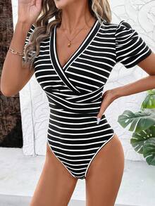 SHEIN Clasi Body a maniche corte con scollo a V nero da donna - nero - Visualizzare 5