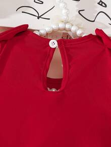 SHEIN Vestido elegante sin mangas con cuello redondo y decoración de lazo, unicolor, para niñas, verano - Rojo - Ver 5