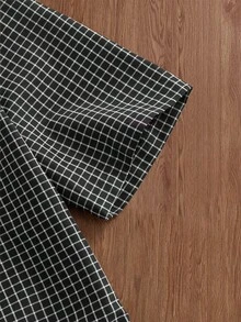 SWAVVY Men's Fashionable Plaid Short Sleeve Shirt, Spring/Summer - Black - View 5