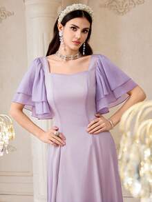 Modelyn Đầm midi tay bồng màu trơn thanh lịch dành cho nữ, thích hợp cho các buổi tiệc và họp mặt. - Màu tím - Xem 6