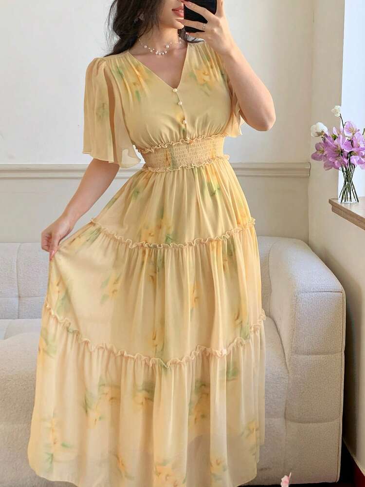 Women's V-Neck Short Sleeve Cake Dress Print Casual Elegant Dress Sundress Boho