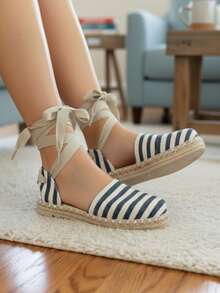 Espadrilles With Ankle Straps - 藍白色 - 查看 5