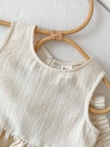 Cozy Pixies 2件套女婴碎花印花撞色蝴蝶结装饰无袖上衣和松紧腰裤套装 - 杏色 - 查看 5