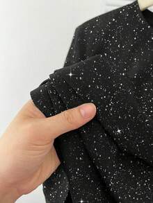 EMERY ROSE Women's Casual Round-Neck Silver-Plated Silver-Sprinkled Fabric Shiny Fabric Long-Sleeve T-Shirt - Black - View 3