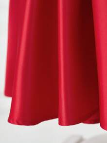 SHEIN Young Girl Fitted Elegant Hollow Out Waist A-Line Dress With Mandarin Collar,Kids - Red - View 7