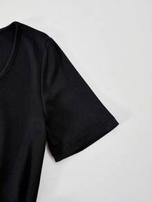 SHEIN ChillGRL 1 Stück lässiger, minimalistischer, modischer Outdoor Jumpsuit mit schwarzem Streifen- und Leopardenmuster für Teenager, Sommerurlaub & Ausflüge - Schwarz - Übersicht 3