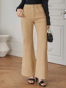 DAZY Women's Casual Washed Bell-Bottom Jeans, Spring/Summer - Khaki - View 3