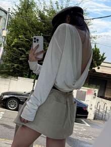 DAZY Sexy Cross-Back Long Sleeve Loose Casual Women T-Shirt - White - View 2