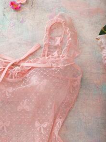 Romantic Countryside Bowknot Mesh Women's Nightgown - Pink - View 6
