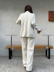 K-Vae Women's Loose Suit Set, Casual Draping Wide-Leg Pants Two Pieces Set, Gentle Elegant Commuting Outfit, Early Autumn - Apricot - View 2