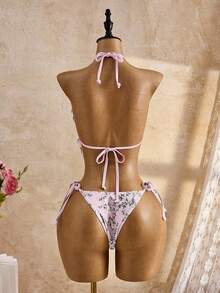 Bellisia 女士26SS春夏沙滩装，女士比基尼套装，两件套，优雅浪漫甜美可爱碎花沙滩度假装，精致3D立体花卉装饰，可拆卸胸垫三角比基尼套装 - 彩色 - 查看 2