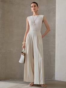 MOTF PREMIUM RIBBED HOLLOW TEXTURED KNIT SLEEVELESS KNIT TOP - White - View 1