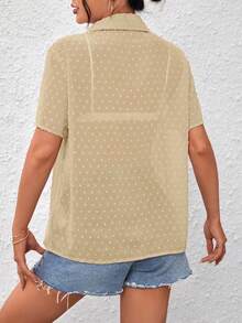 SHEIN Essnce Women's Casual Solid Color Textured Sheer Blouse, Summer,Summer Top - Apricot - View 2