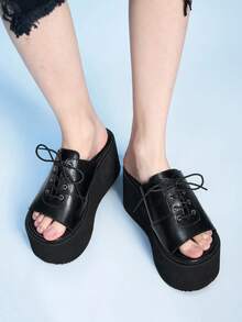 Sugerpunk Women's Fashion Versatile Chunky Heel Thick Sole Sandals - Punk Style Casual Summer/Autumn Round Toe Rivet Double Buckle Sandals - Comfortable Breathable Slip-On Shoes Valentine's Day - Black - View 4