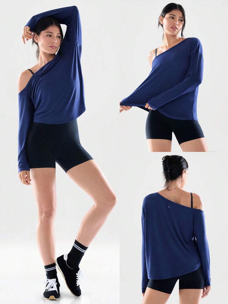 TENCEL™ Modal Drift Off Lightweight Silky Smooth Asymmetrical Off Shoulder Long Sleeve Active Top Low-Impact Yoga Pilates Gym Studio Daily Casual Wear