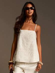 Athîral Women's Casual White Embroidered Camisole Top, Vacation & Leisure Style, Loose Fit, Made Of Soft Comfortable Woven Fabric, Casual Top For Women, Beach, Spring Breaks, Spring Women, Summer Holidays, Beach Top, White Top, Summer Holidays, Vacations For Women - White - View 3