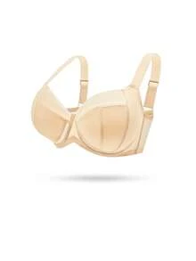 LUVLETTE Plus Full Coverage Underwire Lightly Lined Nude Mesh Side Support Sheer Minimizer  Invisible Lingerie Bra - Apricot - View 9