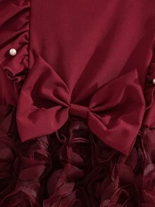 Glamorique Kids 春夏新款女童高端优雅连衣裙，酒红色纯色提花面料半裙，酒红色上衣饰以白色珍珠，无袖圆领收腰设计，适合女孩穿着，尽显高端优雅气质，适合日常、上学、外出、度假、派对、新年等场合，是优雅假日的理想之选。 - 酒紅色 - 查看 8