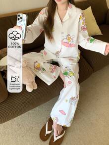 DAZY Cute Pony Print Women Pajama Set - White - View 5