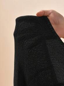 Zivah 2 pièces/set Top de plage tricoté et mini-jupe tricotée assortis, couleur unie élégante et décontractée pour les vacances - Noir - Voir 7