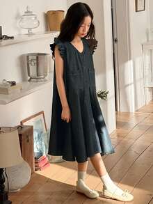 DAZY Girls Denim Dress - Dark Wash - View 4